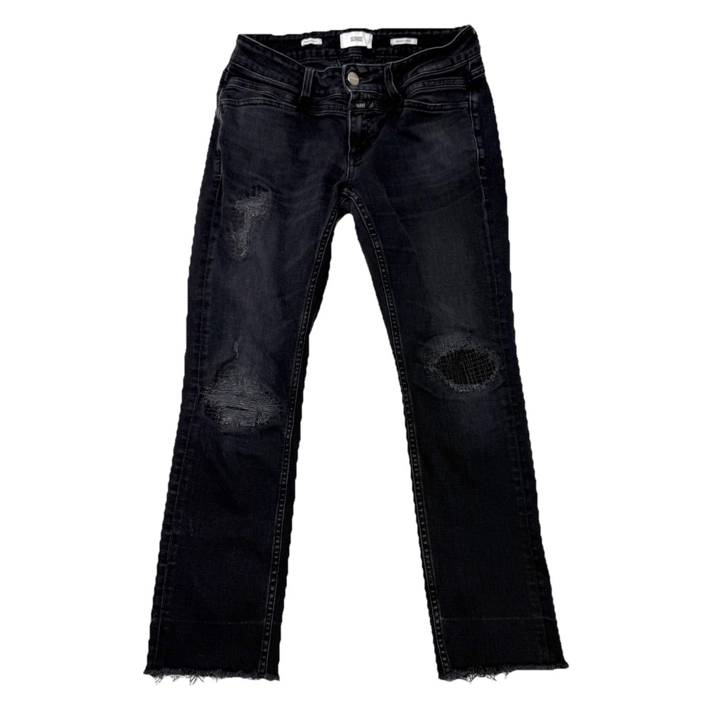 Closed Womens Mid Rise Fringe Straight Leg Jeans Black Denim Sz 28 Italy Italian